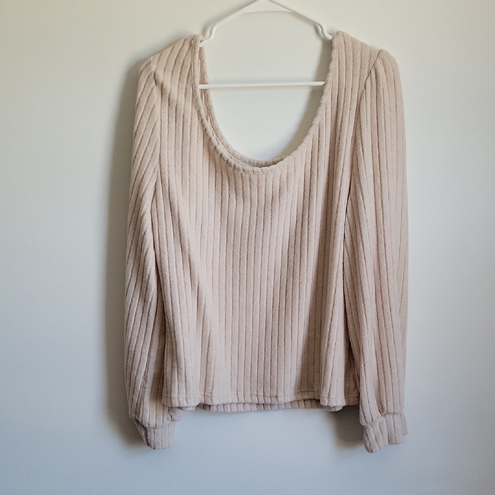 Cream Ribbed Knit Sweater